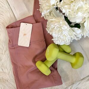 NWT.  Fabletics trinity high waisted pocket leggings. Blush colored. M/8